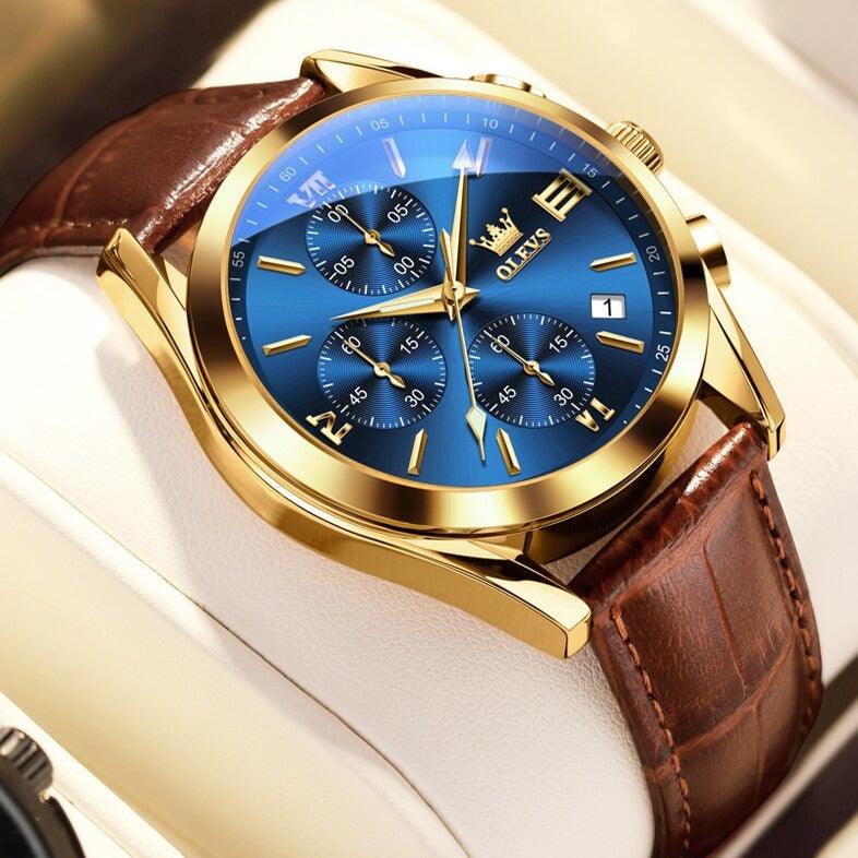 Relógio Classic BL10 - Alfa Wear - fundo azul, relógio, relógio de couro, relógio de metal, relógio esportivo, relógio masculino