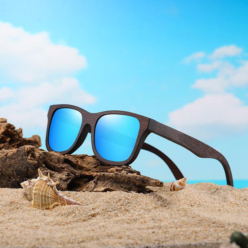 Óculos Sunset - Alfa Wear - 100% proteção uva uvb, bamboo, bambu, lente azul, lente preta, lente verde, lente vermelha, oculos de praia, oculos de verão, oculos masculino, proteção uv400, proteção uva e uvb, óculos anti-reflexo, óculos de sol, óculos polarizado