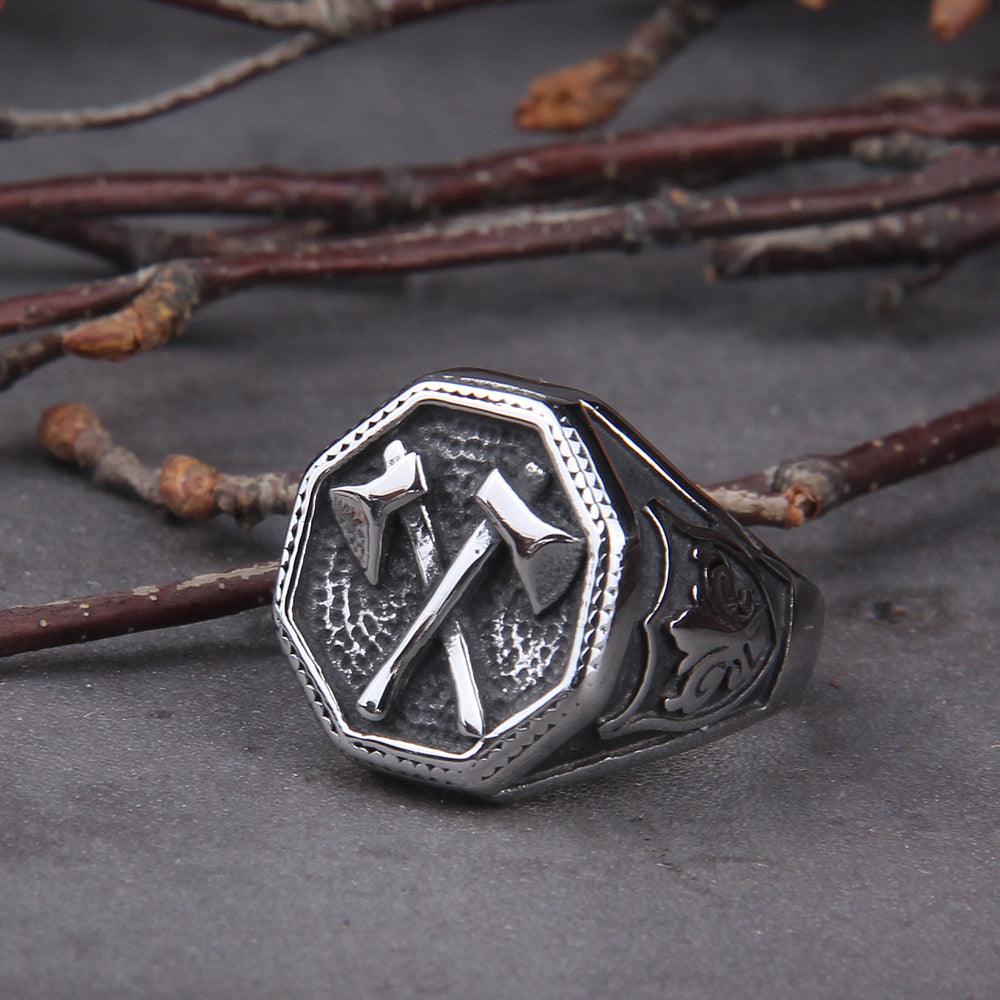 Anel Battle - Alfa Wear - anel, anel de aço, anel de metal, anel de prata, anel masculino, coleção, coleção vikings, machados, viking, vikings