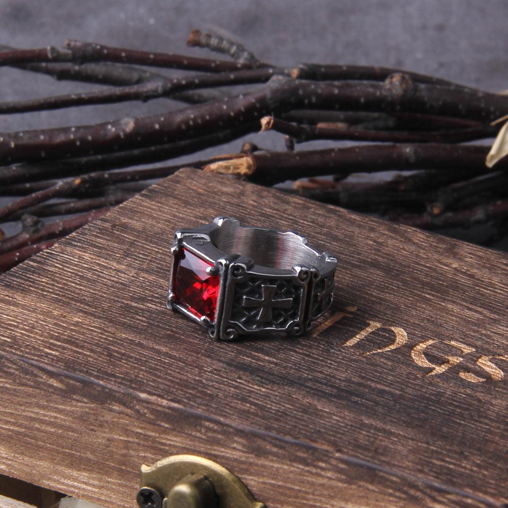 Anel Prout - Alfa Wear - anel, anel de aço, anel de metal, anel de prata, anel masculino, coleção, coleção vikings, pedra vermelha, viking, vikings, zirconia vermelha