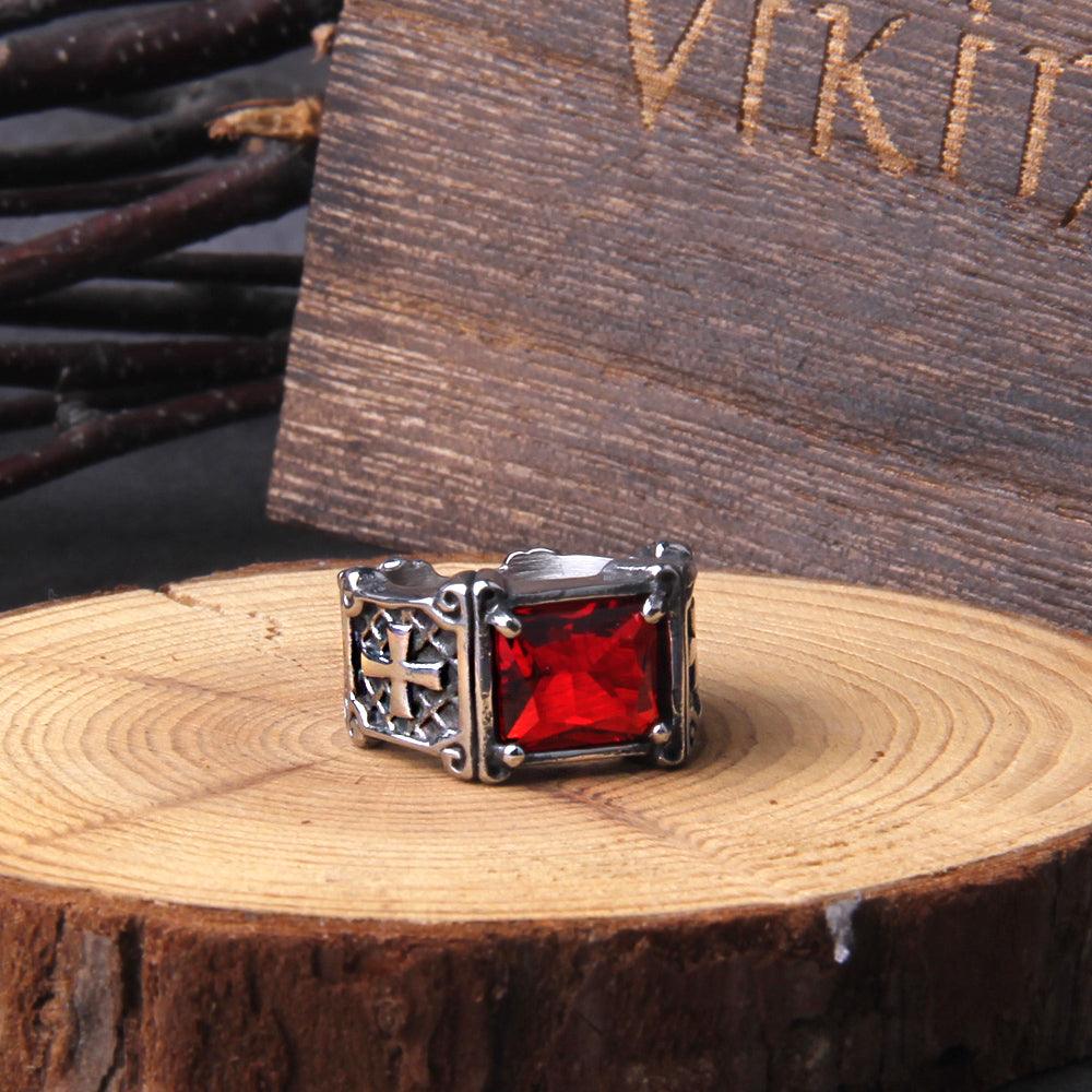Anel Prout - Alfa Wear - anel, anel de aço, anel de metal, anel de prata, anel masculino, coleção, coleção vikings, pedra vermelha, viking, vikings, zirconia vermelha