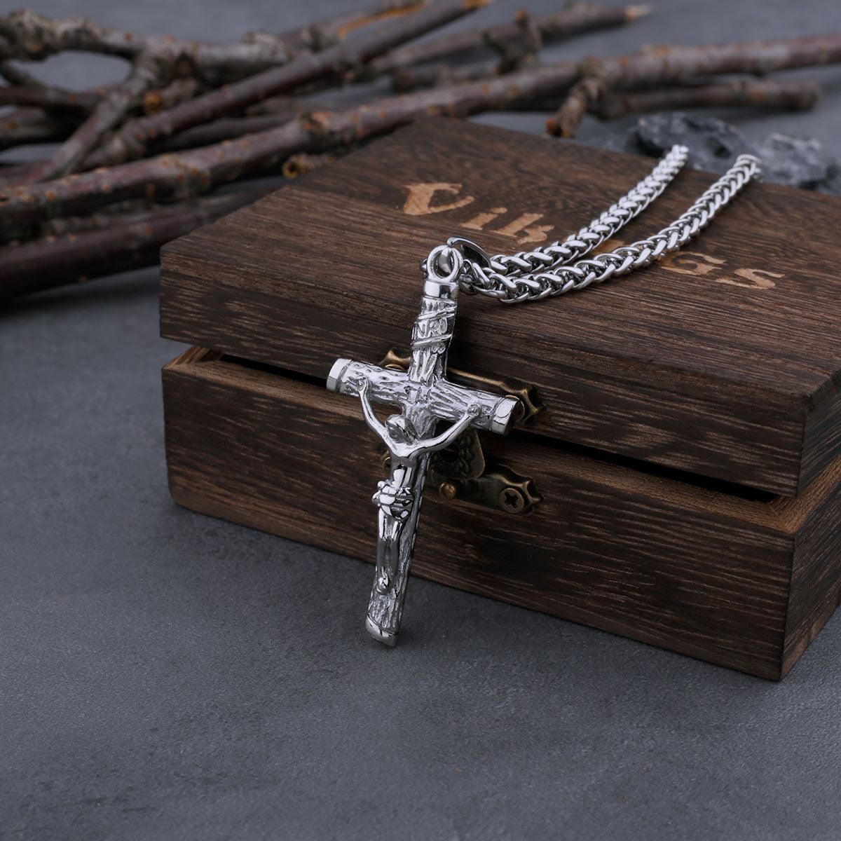 Colar Christ - Alfa Wear - colar, colar de aço, colar de ferro, colar de metal, colar masculino, coleção, coleção vikings, crucifixo, cruz, cruz de jesus, viking, vikings