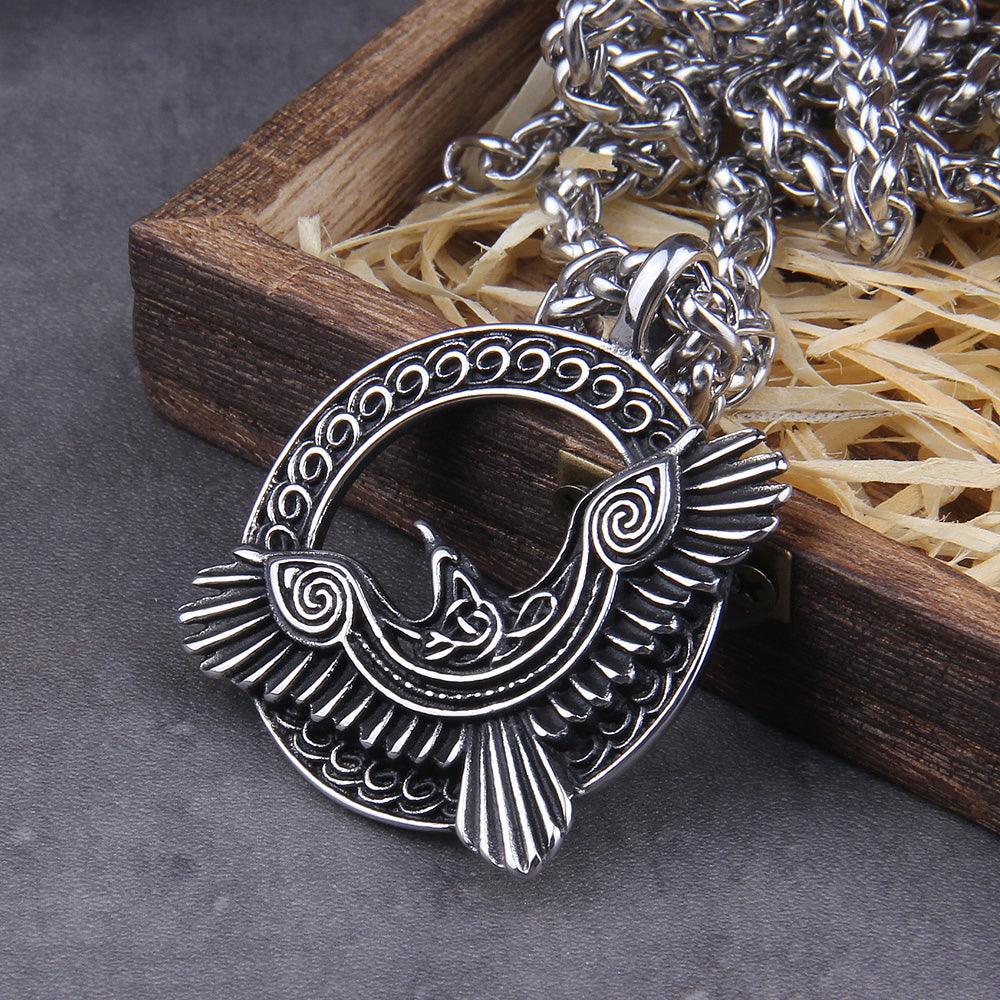 Colar Huginn - Alfa Wear - colar, colar de aço, colar de ferro, colar de metal, colar masculino, coleção, coleção vikings, corvo de odin, odin, viking, vikings