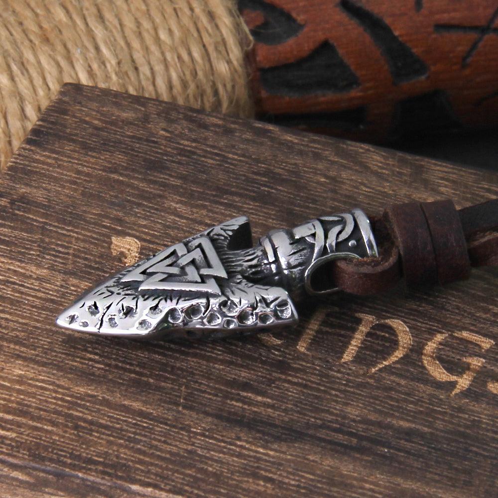 Colar Valknut - Alfa Wear - colar, colar de aço, colar de couro, colar de ferro, colar de metal, colar masculino, coleção, coleção vikings, couro, valknut, viking, vikings