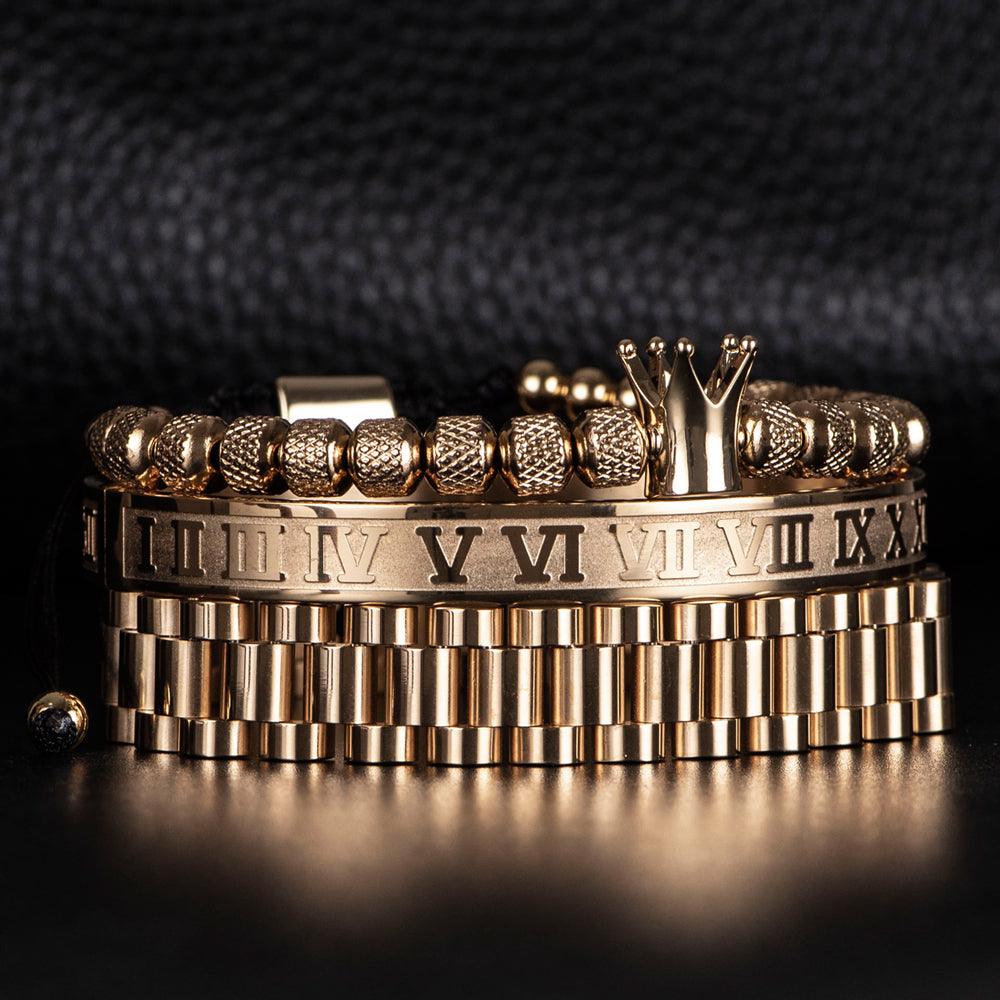 Kit Crowman - Alfa Wear - dourada, kit de pulseiras, luxo, luxuosa, luxury, magnata, ouro, premium, rei