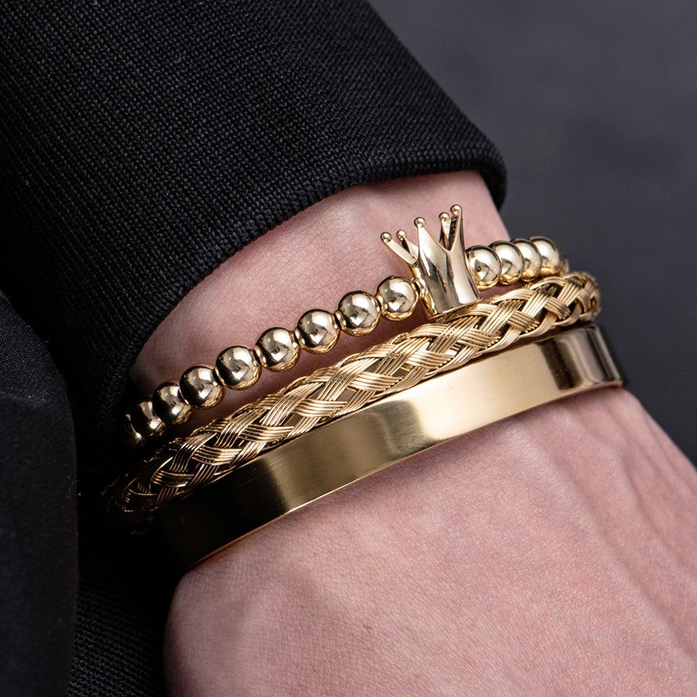 Kit King - Alfa Wear - dourada, kit de pulseiras, luxo, luxuosa, luxury, magnata, ouro, premium, rei