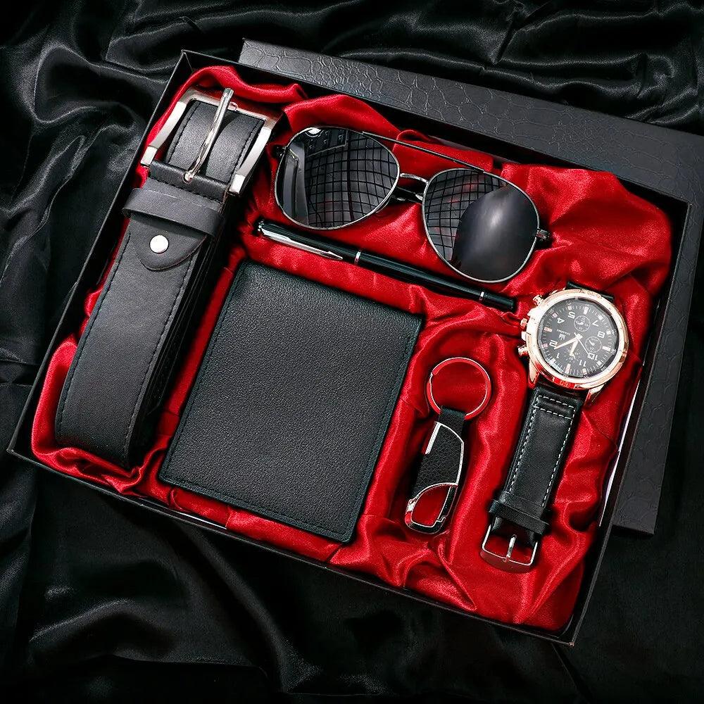 Kit Business (6 itens) - Alfa Wear - caneta, carteira, carteira de couro, chaveiro, cinto, combo, completo, kit, kit de couro, kit relógio, kits, relógio masculino, óculos