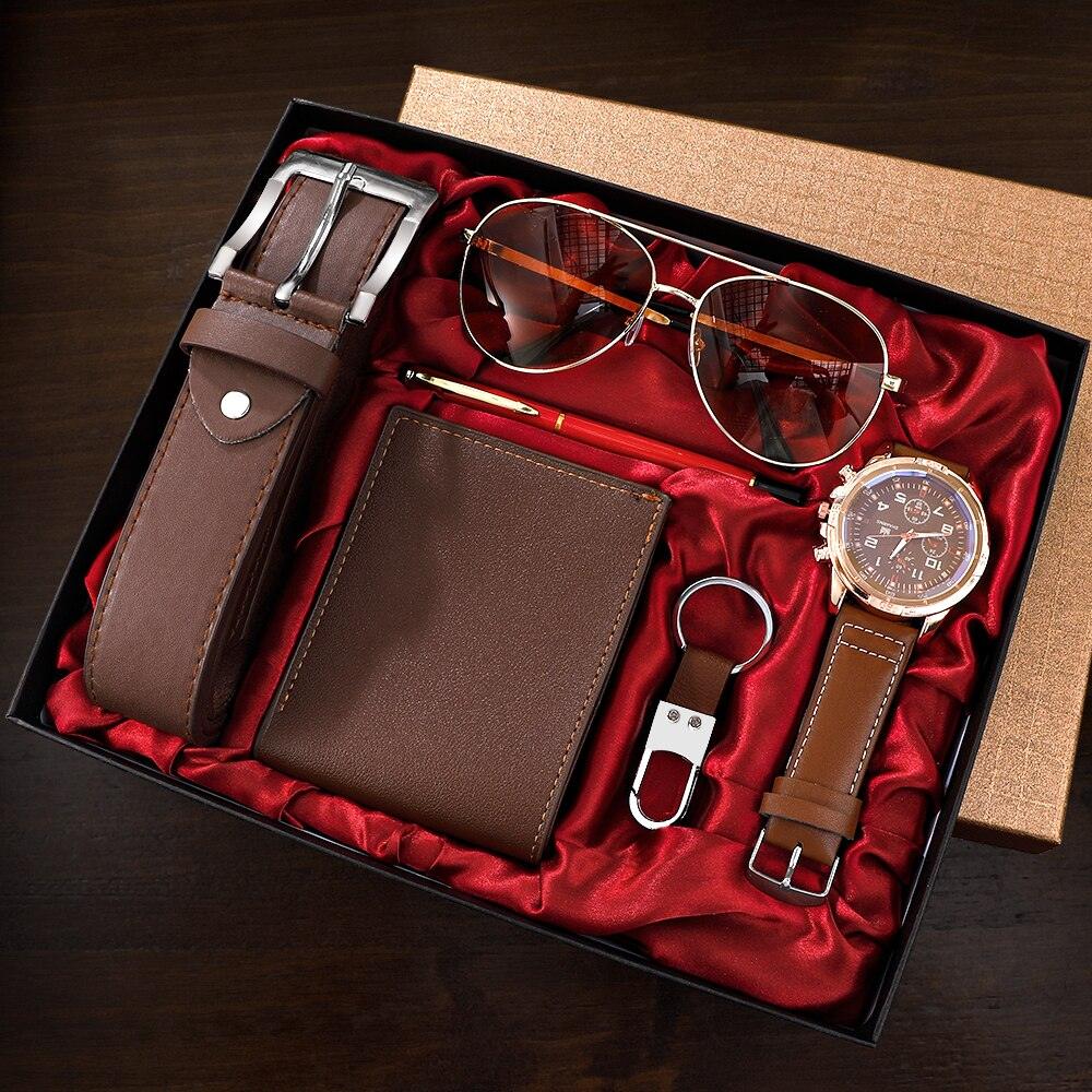 Kit Business Marrom (6 itens) - Alfa Wear - caneta, carteira, carteira de couro, chaveiro, cinto, combo, completo, kit, kit de couro, kit relógio, kits, marrom, relógio masculino, óculos