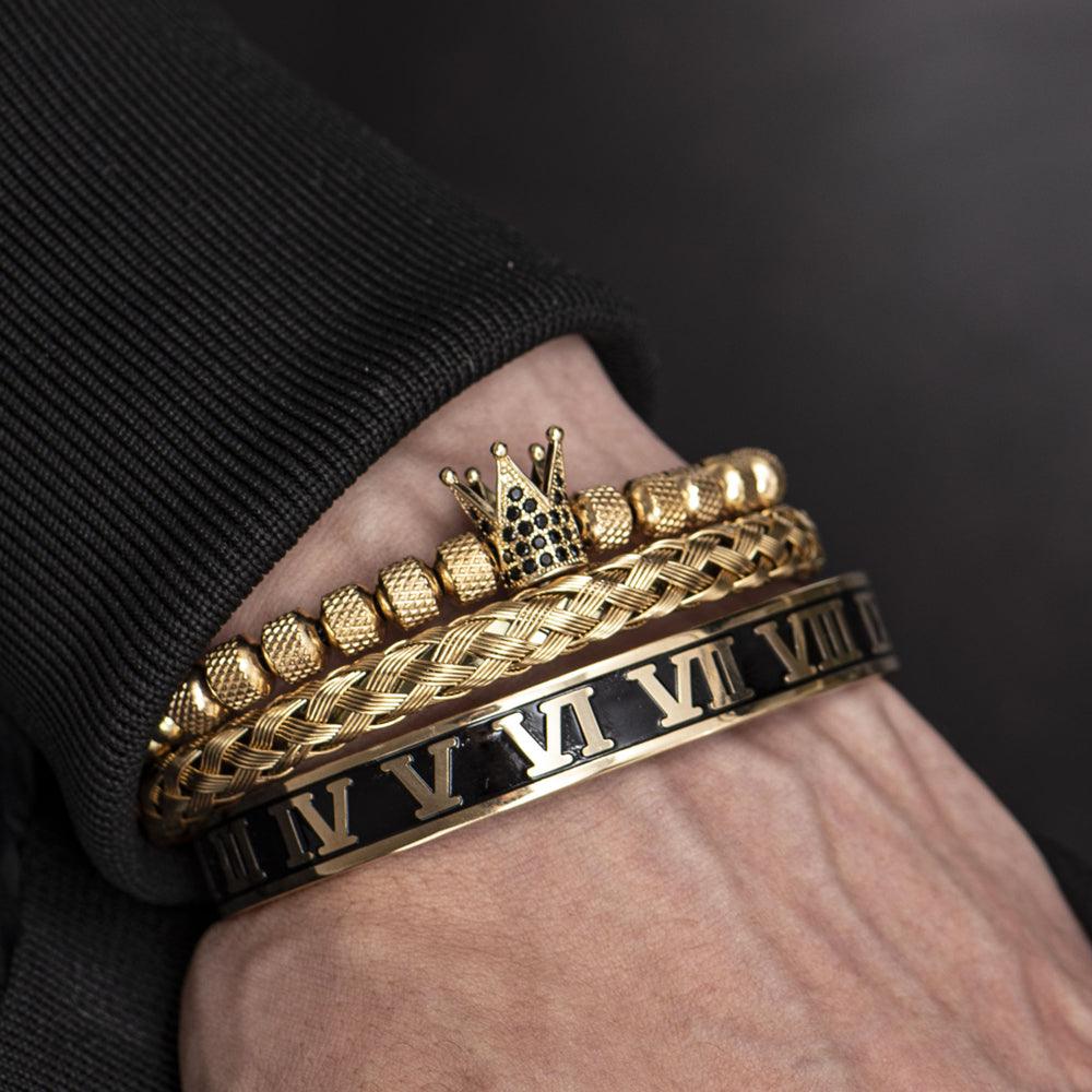 Kit Realblack - Alfa Wear - dourada, kit de pulseiras, luxo, luxuosa, luxury, magnata, ouro, premium, rei, ródio