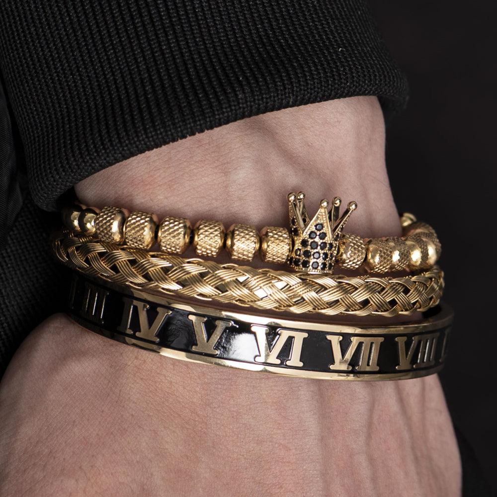 Kit Realblack - Alfa Wear - dourada, kit de pulseiras, luxo, luxuosa, luxury, magnata, ouro, premium, rei, ródio