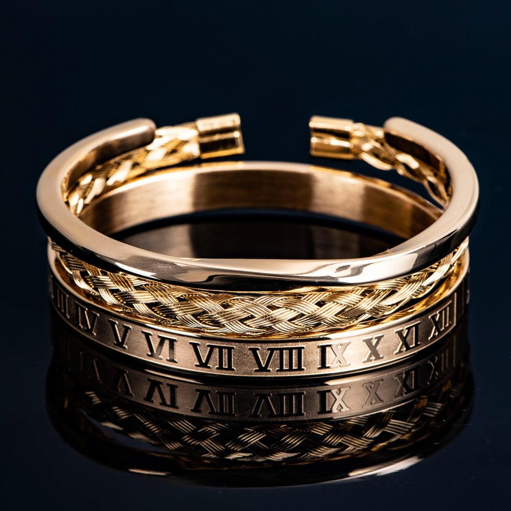 Kit Rowclass - Alfa Wear - dourada, kit de pulseiras, luxo, luxuosa, luxury, magnata, ouro, premium, rei
