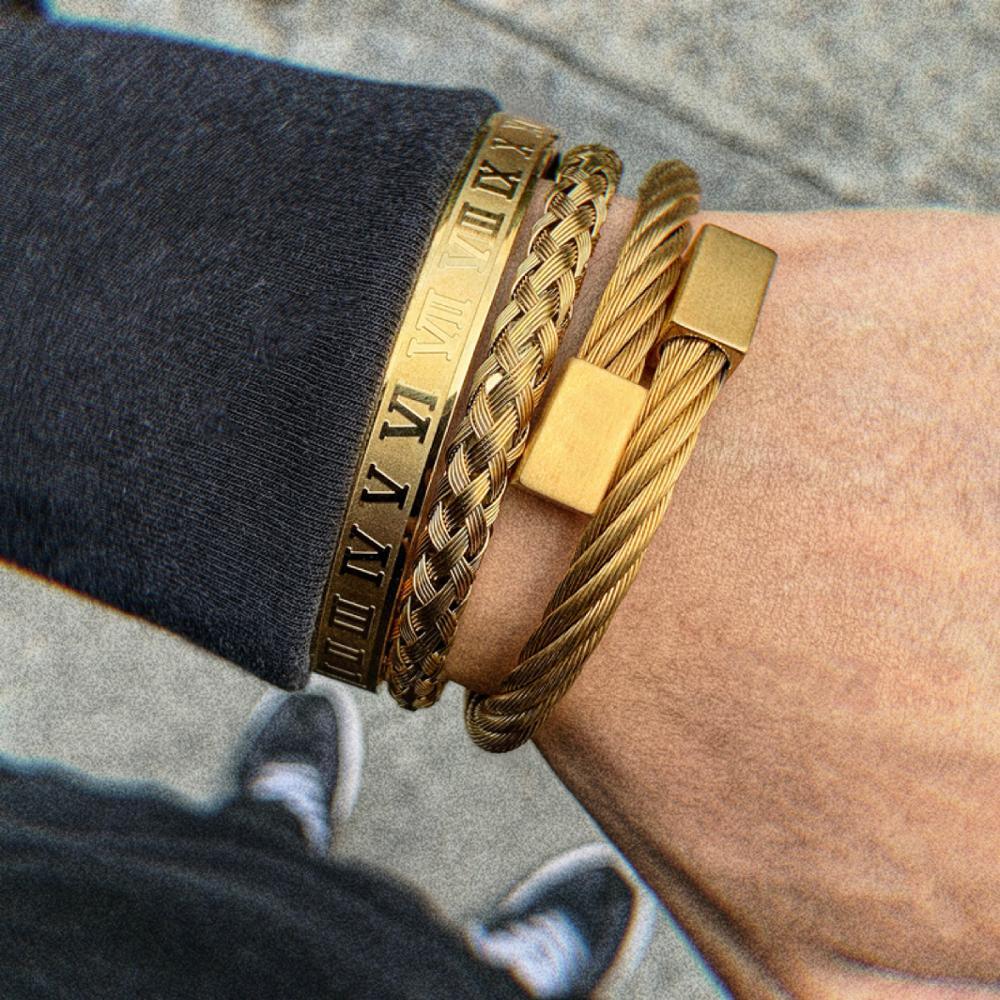 Kit Seducty - Alfa Wear - dourada, kit de pulseiras, luxo, luxuosa, luxury, magnata, ouro, premium, rei