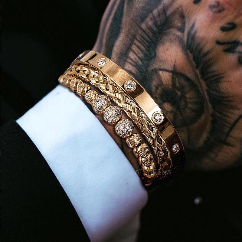 Kit Stralux - Alfa Wear - cravejada, cristal, dourada, kit de pulseiras, luxo, luxuosa, luxury, magnata, ouro, premium, rei, strass, zirconia