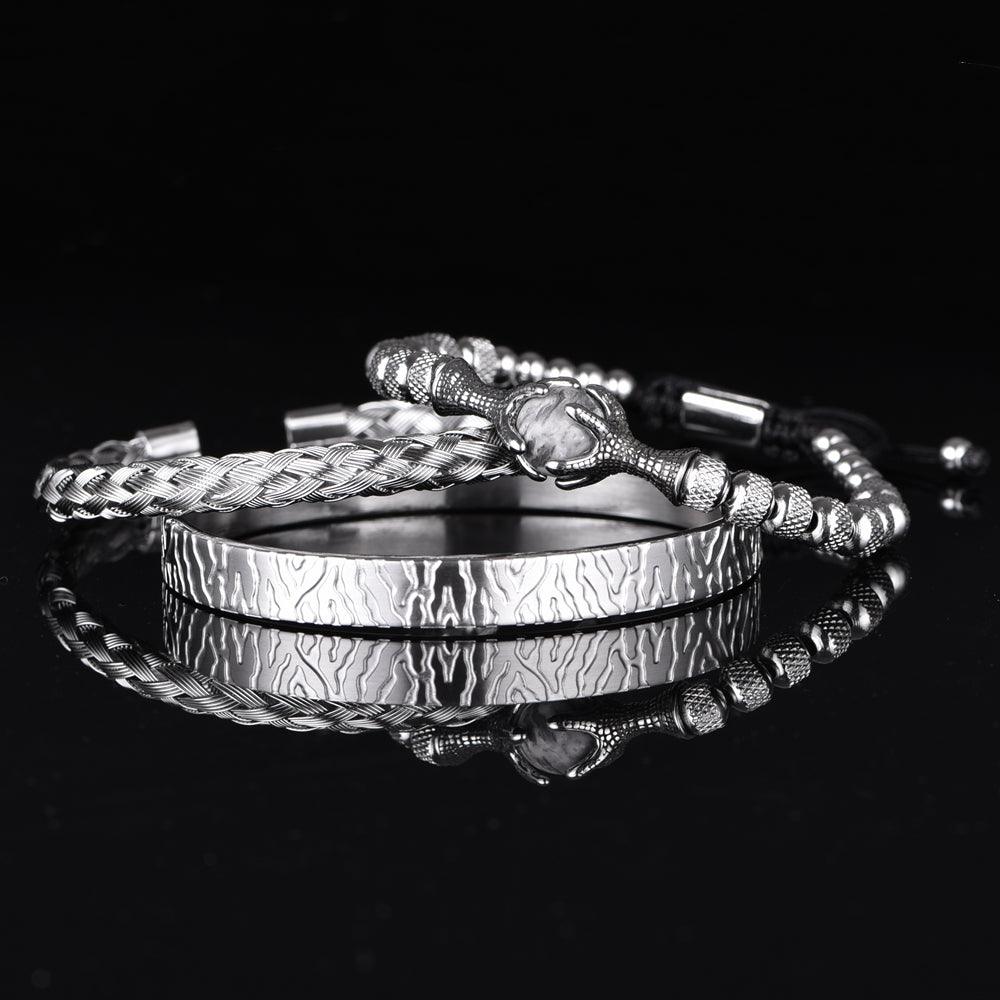 Kit Zafir - Alfa Wear - kit de pulseiras, luxo, luxuosa, luxury, magnata, prata, prateada, premium, pulseira de prata, rei