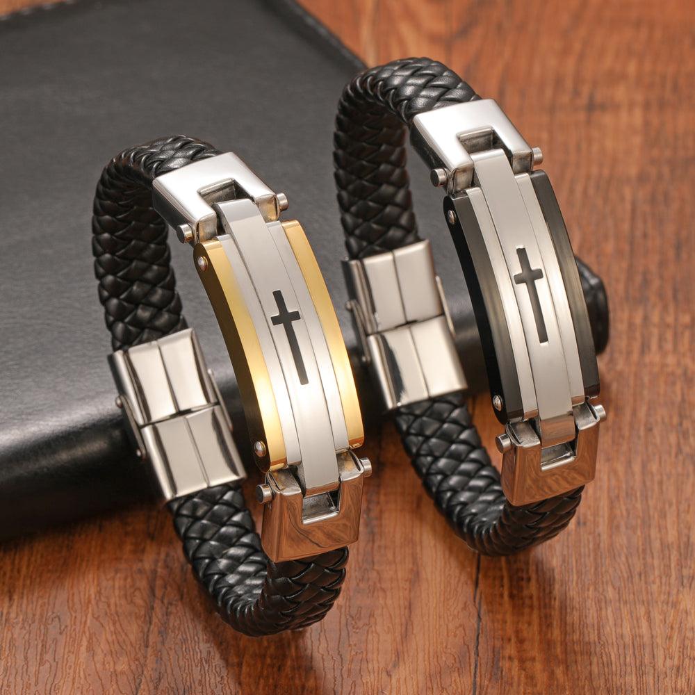 Pulseira Cristo - Alfa Wear - couro, pulseira, pulseira de aço, pulseira de couro, pulseira de ferro, pulseira de metal, pulseira masculina