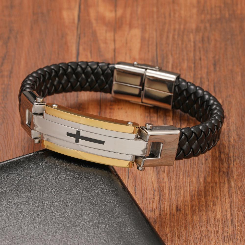 Pulseira Cristo - Alfa Wear - couro, pulseira, pulseira de aço, pulseira de couro, pulseira de ferro, pulseira de metal, pulseira masculina
