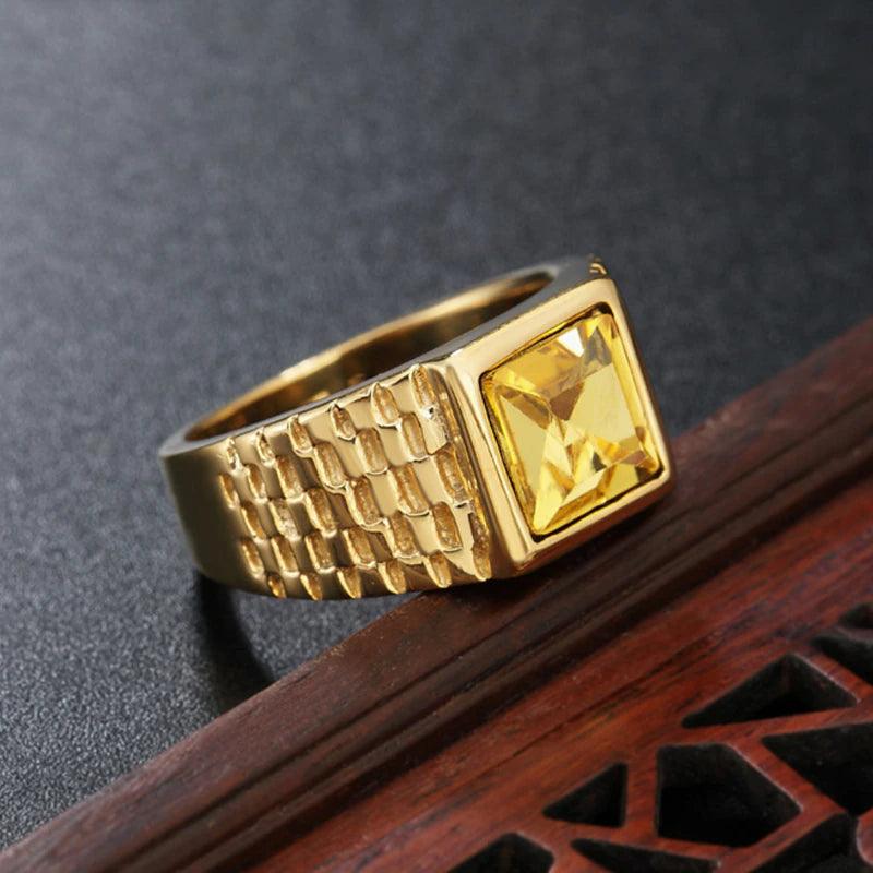 Anel Goldiers - Alfa Wear - anel, anel com pedra, anel de aço, anel de ouro, anel dourado, anel masculino