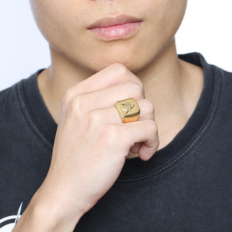 Anel Maçonaria - Alfa Wear - anel, anel com pedra, anel de aço, anel de ouro, anel dourado, anel masculino