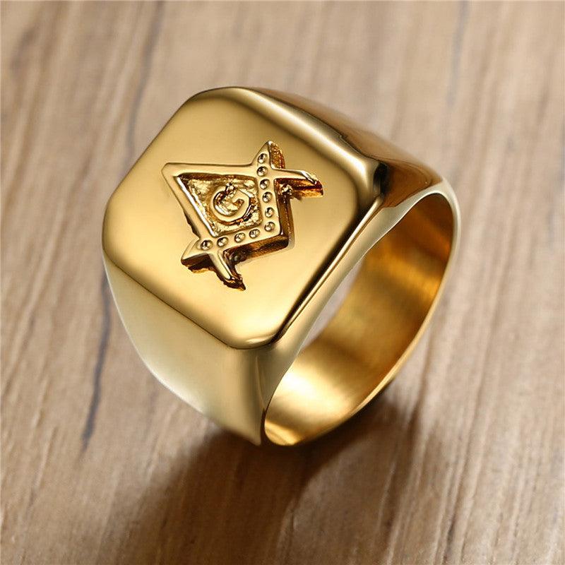 Anel Maçonaria - Alfa Wear - anel, anel com pedra, anel de aço, anel de ouro, anel dourado, anel masculino