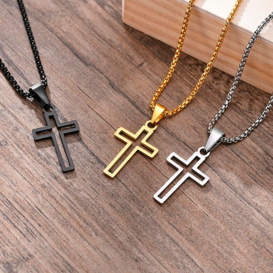 Colar Cruzline - Alfa Wear - colar, colar de aço, colar de metal, colar masculino, crucifixo, cruz, fé, jesus