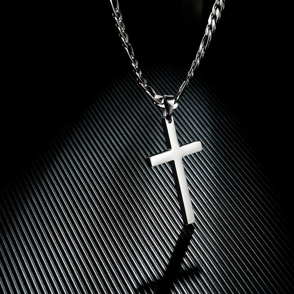 Colar Standcruz - Alfa Wear - amor, colar, colar de aço, colar de metal, colar masculino, cruz, deus, fé, jesus